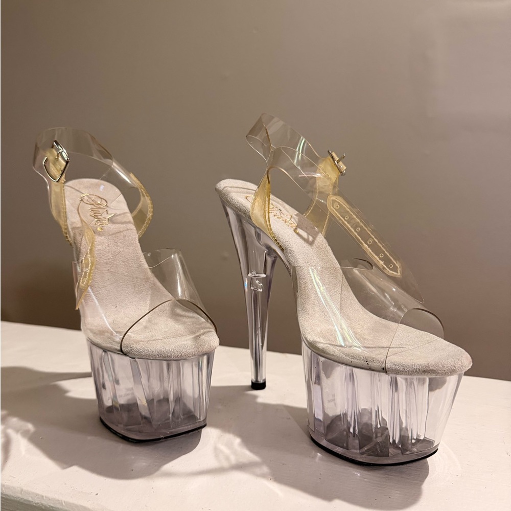 Pleaser Adore-708 Clear Platform Heels Pole Stripper Shoes - Size 8